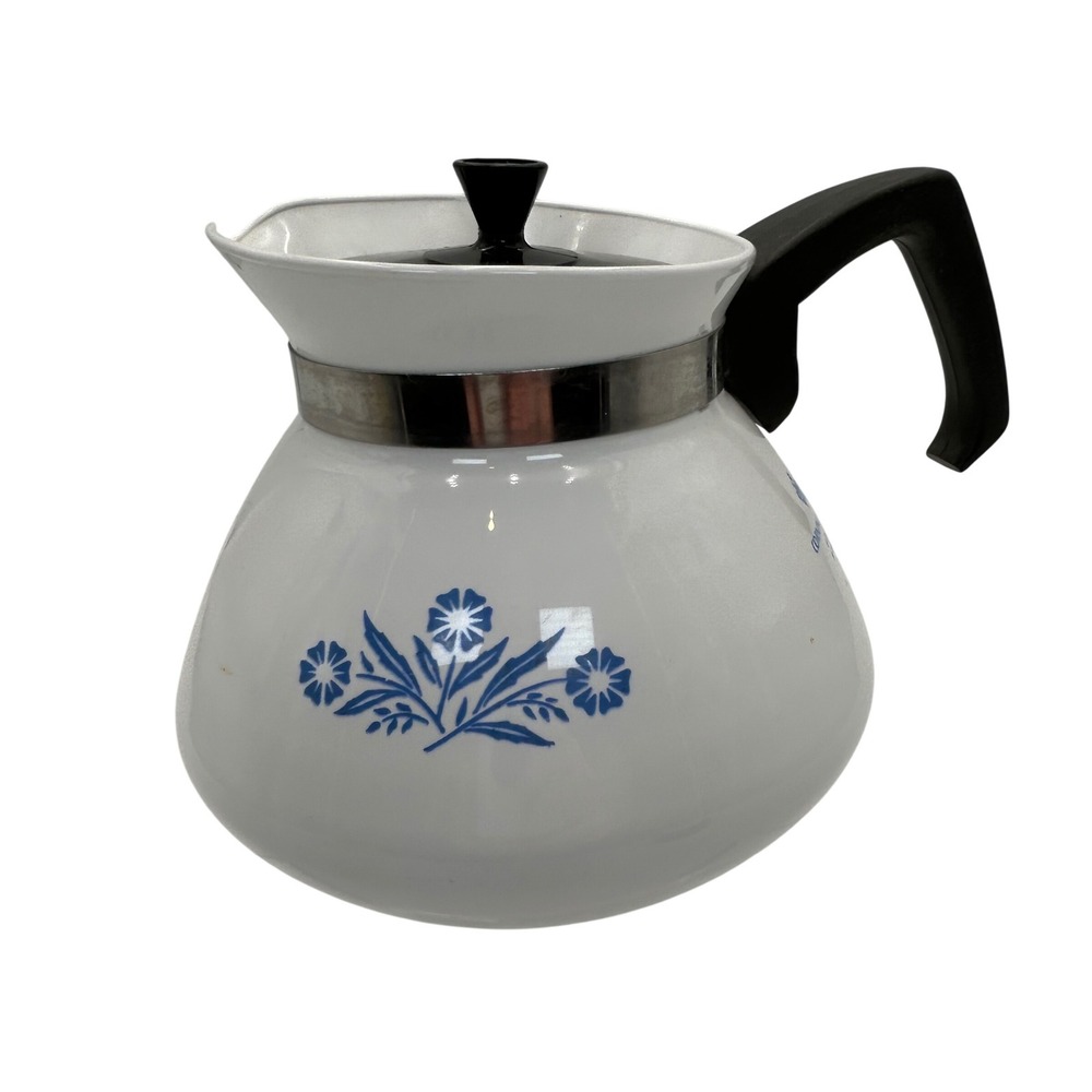 Corning Ware Blue Cornflower 6 Cup Teapot P-104 Vintage White Pyroceram Lid USA